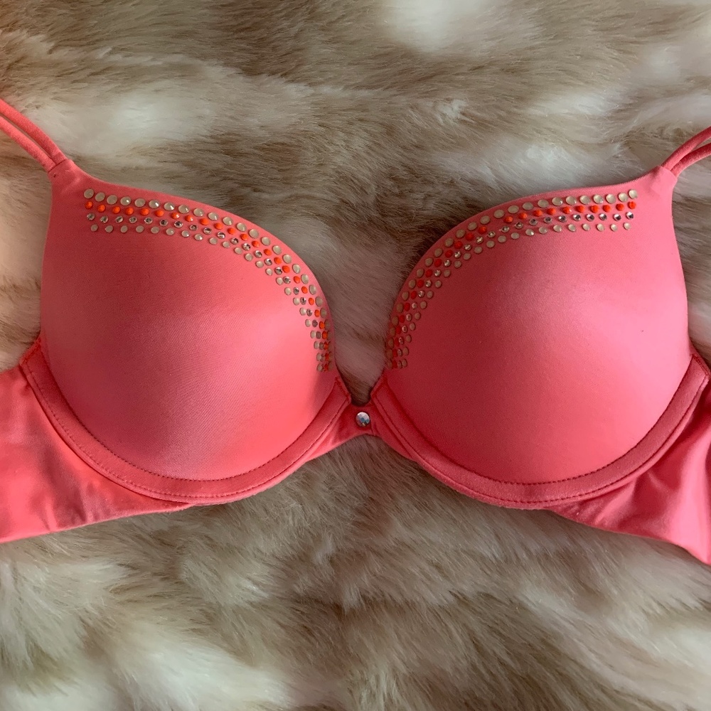 VS Coral Bejeweled Bra , 32 B
